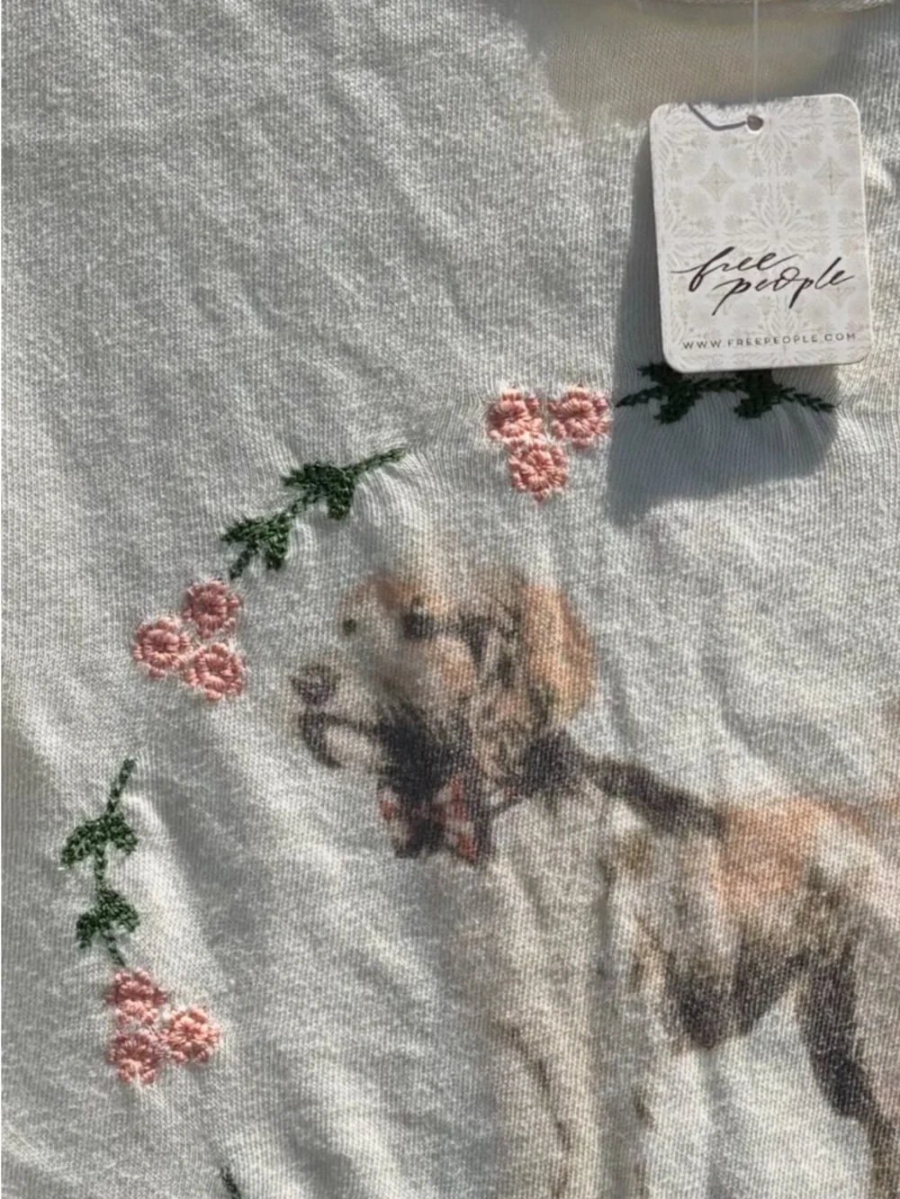 NWT! Free People We The Free Doodle Ivory Embroidered Tee‎ ~ XS